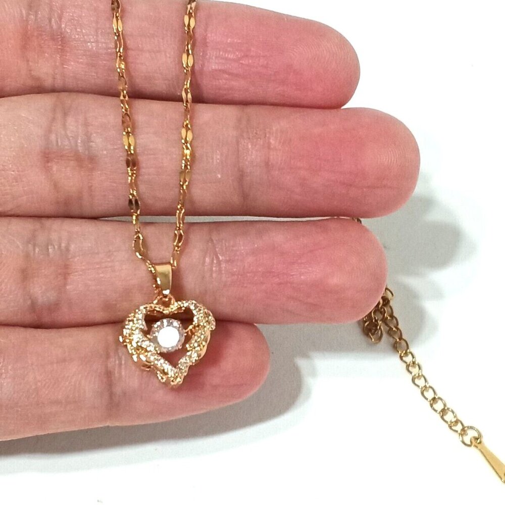 Women's Rhinestone Crystal Pendant Necklace Stainless Steel Gold Link